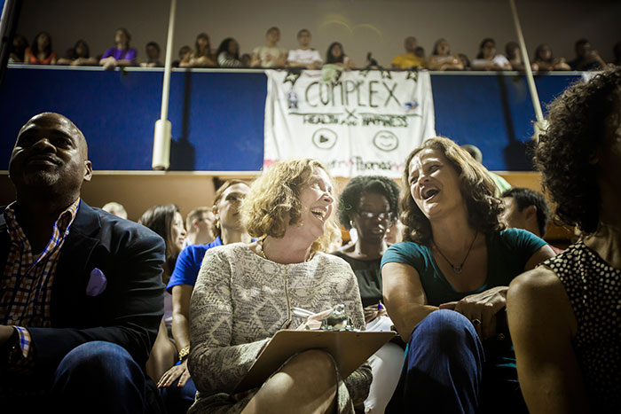 Emory President-elect Claire Sterk watches Songfest